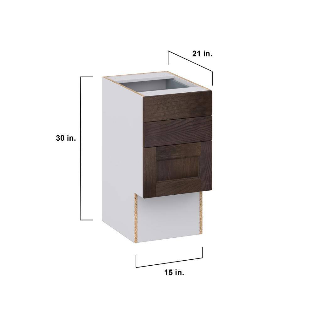 J COLLECTION Lincoln Chestnut Solid Wood Assembled 15 in. W x 30 in. H x 21 in. D Vanity ADA Drawer Base Cabinet with 3 Drawers