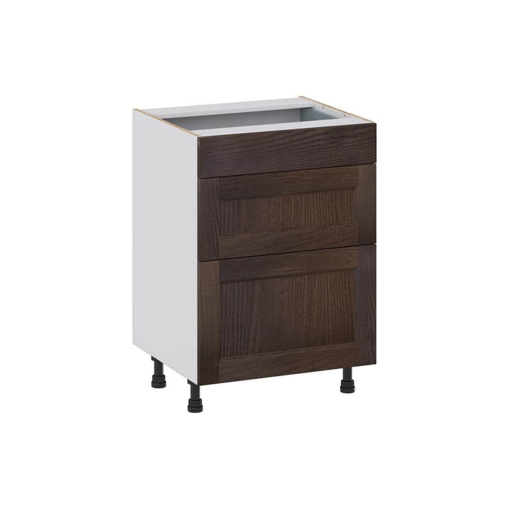 J COLLECTION Lincoln Chestnut Solid Wood Assembled 24 in. W x 34.5 in. H x 21 in. D Vanity Drawer Base Cabinet with 3Drawers