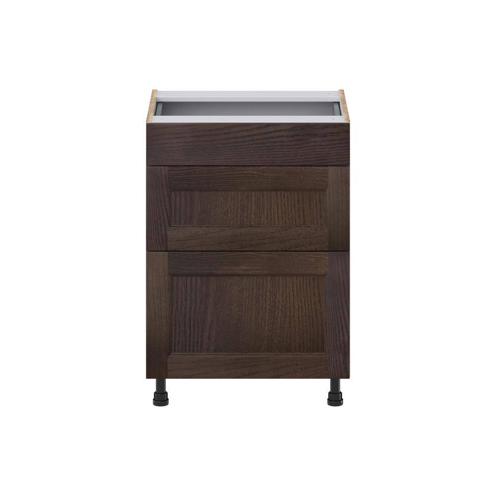 J COLLECTION Lincoln Chestnut Solid Wood Assembled 24 in. W x 34.5 in. H x 21 in. D Vanity Drawer Base Cabinet with 3Drawers