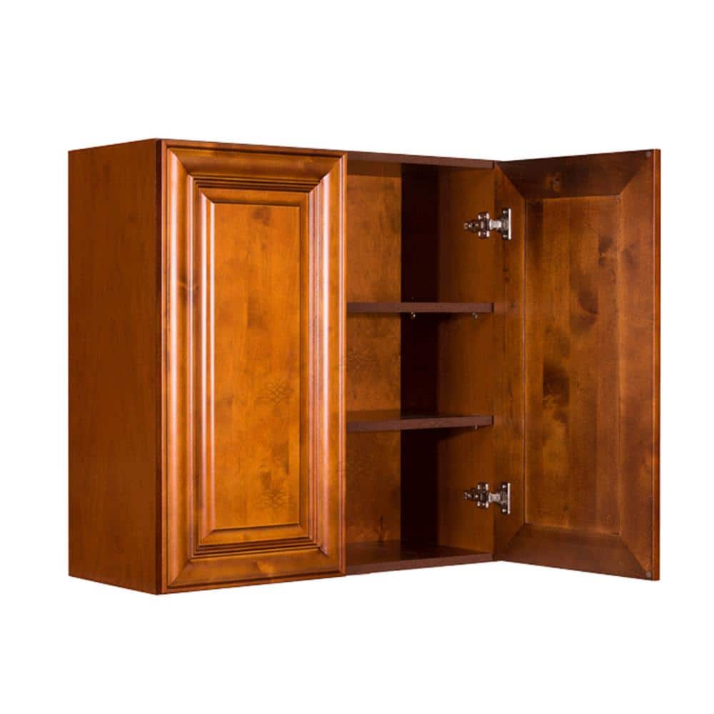 LIFEART CABINETRY Cambridge Assembled 27x30x12 in. Wall Cabinet with 2 Doors 2 Shelves in Chestnut