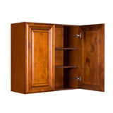 LIFEART CABINETRY Cambridge Assembled 27x30x12 in. Wall Cabinet with 2 Doors 2 Shelves in Chestnut