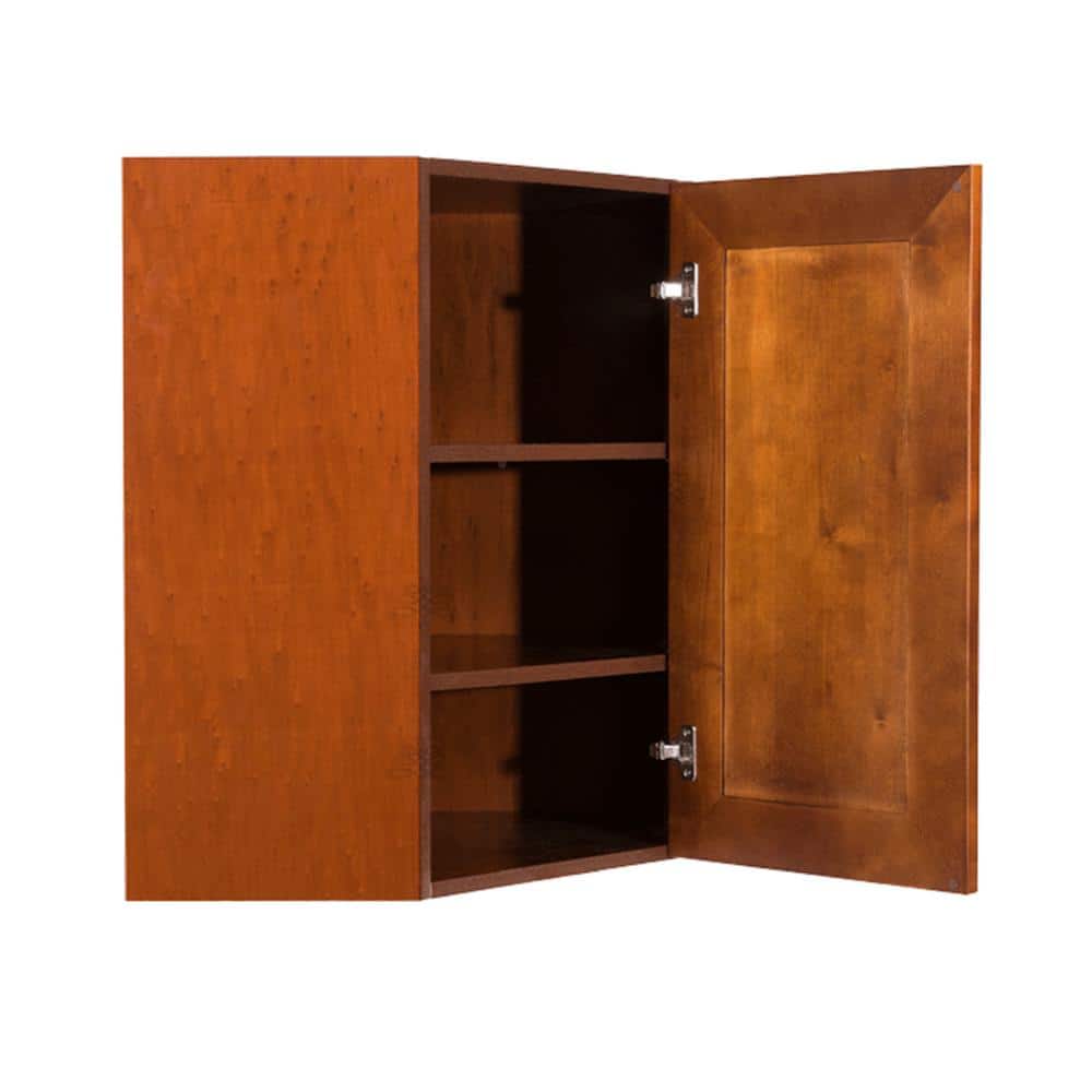 LIFEART CABINETRY Cambridge Assembled 24 in. x 30 in. x 12 in. Wall Diagonal Corner Cabinet with 1-Door 2-Shelves in Chestnut