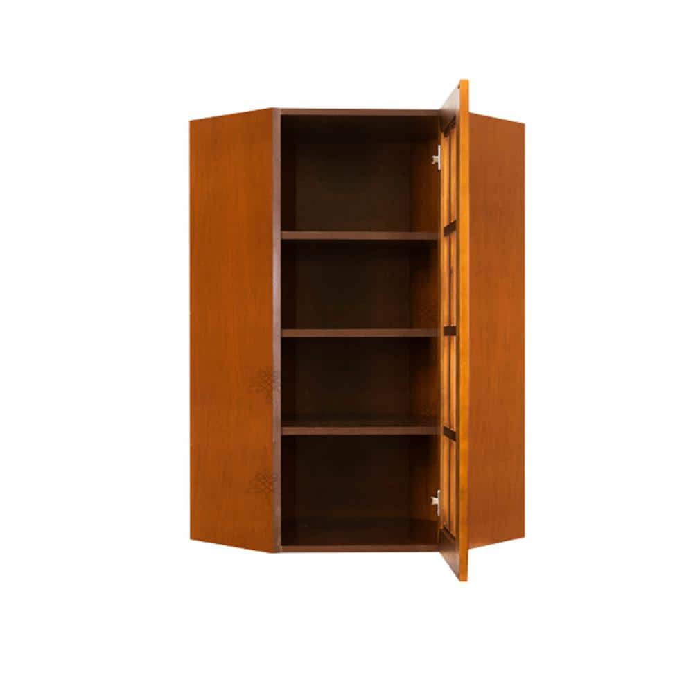 LIFEART CABINETRY Cambridge Assembled 24 in. x 42 in. x 12 in. Wall Diagonal Mullion-Door Cabinet with 1-Door 3-Shelves in Chestnut