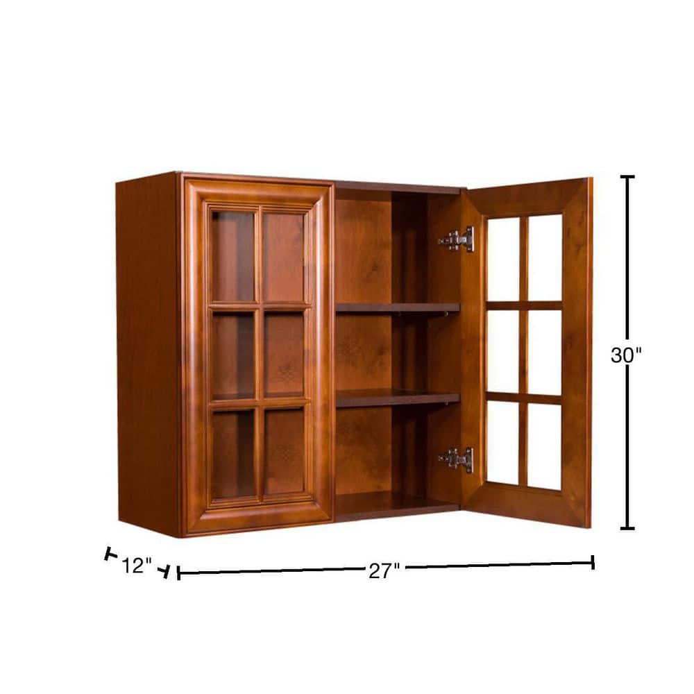 LIFEART CABINETRY Cambridge Assembled 27x30x12 in. Wall Mullion Door Cabinet with 2 Doors 2 Shelves in Chestnut