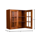 LIFEART CABINETRY Cambridge Assembled 27x30x12 in. Wall Mullion Door Cabinet with 2 Doors 2 Shelves in Chestnut