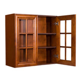 LIFEART CABINETRY Cambridge Assembled 27x30x12 in. Wall Mullion Door Cabinet with 2 Doors 2 Shelves in Chestnut