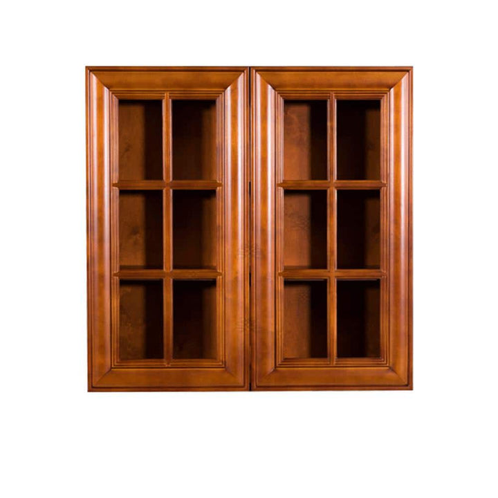 LIFEART CABINETRY Cambridge Assembled 27x30x12 in. Wall Mullion Door Cabinet with 2 Doors 2 Shelves in Chestnut