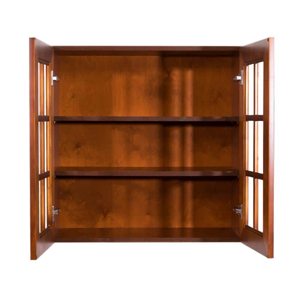 LIFEART CABINETRY Cambridge Assembled 27x30x12 in. Wall Mullion Door Cabinet with 2 Doors 2 Shelves in Chestnut