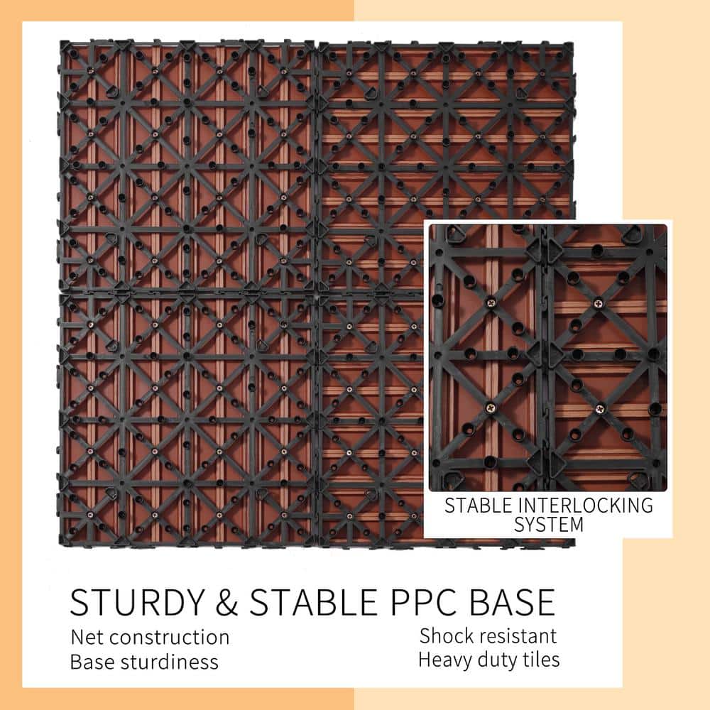 WRIGHTMASTER 0.98ft. x 0.98ft. Quick Deck Wood & Plastic Composite Interlocking Deck Tile in Chestnut (19 sq. ft. per Box)