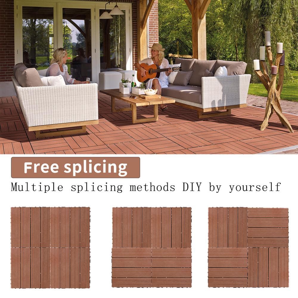 WRIGHTMASTER 0.98ft. x 0.98ft. Quick Deck Wood & Plastic Composite Interlocking Deck Tile in Chestnut (19 sq. ft. per Box)
