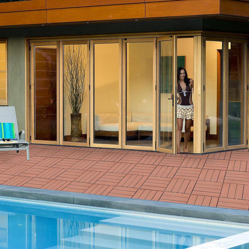 WRIGHTMASTER 0.98ft. x 0.98ft. Quick Deck Wood & Plastic Composite Interlocking Deck Tile in Chestnut (19 sq. ft. per Box)