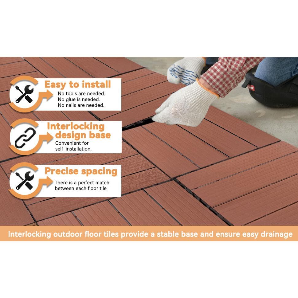 WRIGHTMASTER 0.98 ft. x 0.98 ft. Quick Deck PVC Plastic Interlocking Deck Tile in Chestnut (42 sq. ft. Per Box)