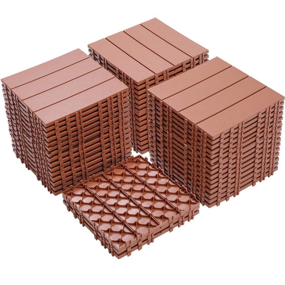 WRIGHTMASTER 0.98 ft. x 0.98 ft. Quick Deck PVC Plastic Interlocking Deck Tile in Chestnut (42 sq. ft. Per Box)
