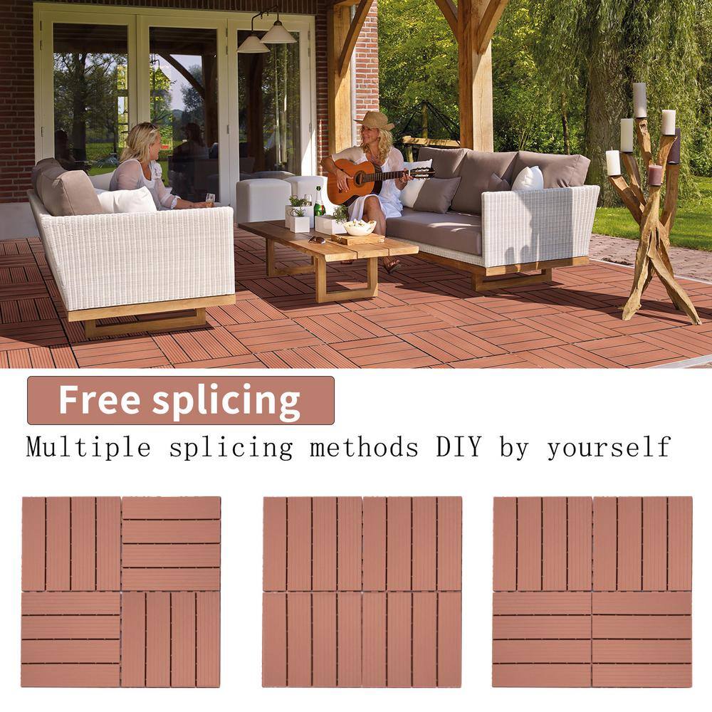 WRIGHTMASTER 0.98 ft. x 0.98 ft. Quick Deck PVC Plastic Interlocking Deck Tile in Chestnut (42 sq. ft. Per Box)