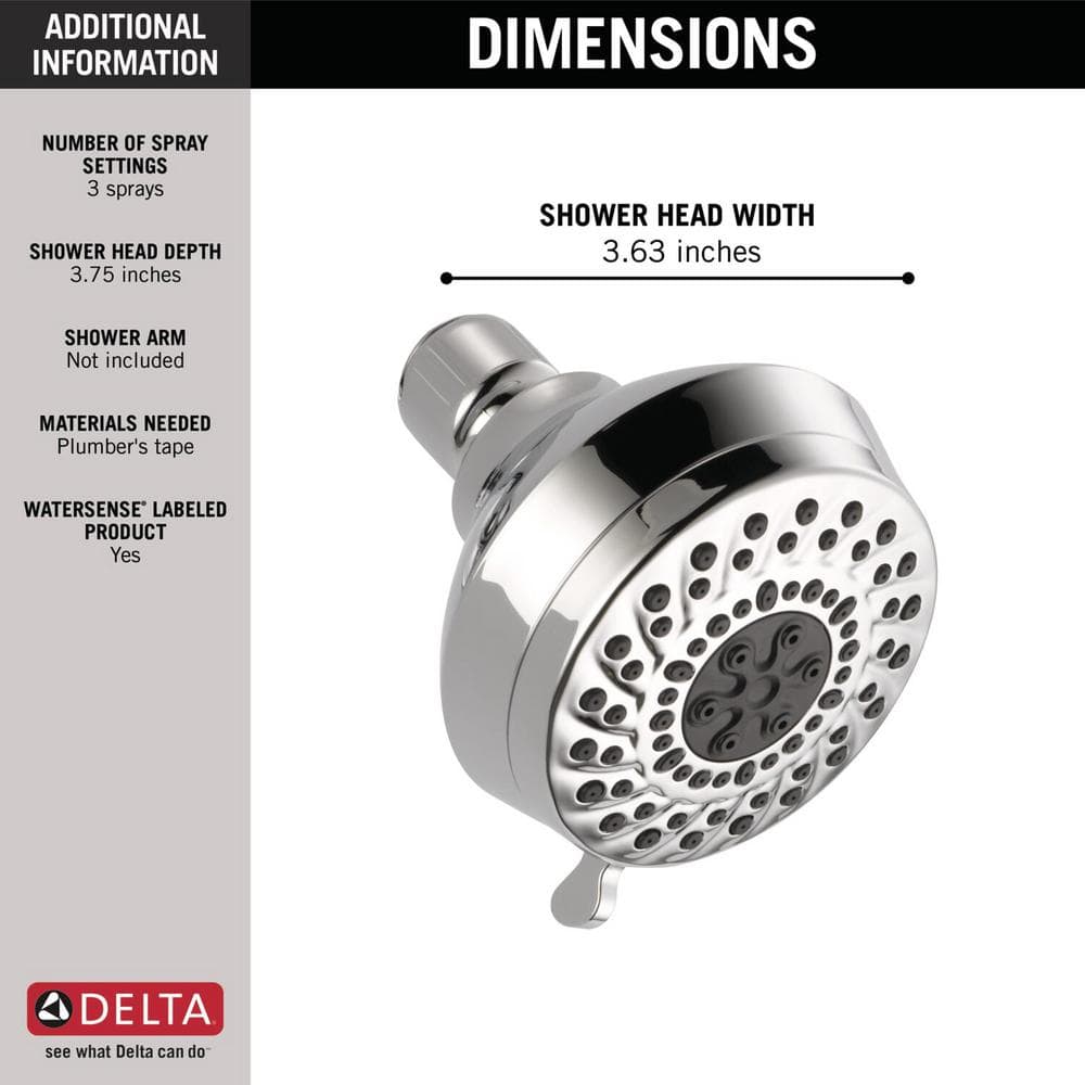 Delta Foundations 3-Spray 3-5/8 in. Wall-Mount Fixed Shower Head in Chrome