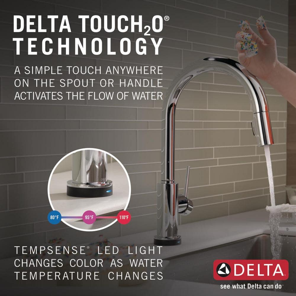 Delta Trinsic Touch2O Single-Handle Pull-Down Kitchen Faucet, Deck Mount, Chrome, 16.19 in Height