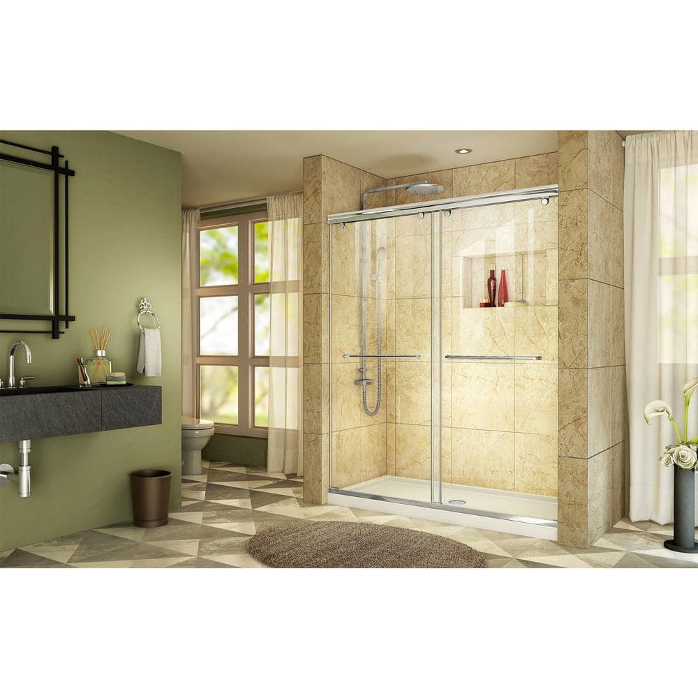 Charisma 36 in. x 60 in. x 78.75 in. Semi-Frameless Sliding Shower Door in Chrome with Center Drain White Acrylic Base