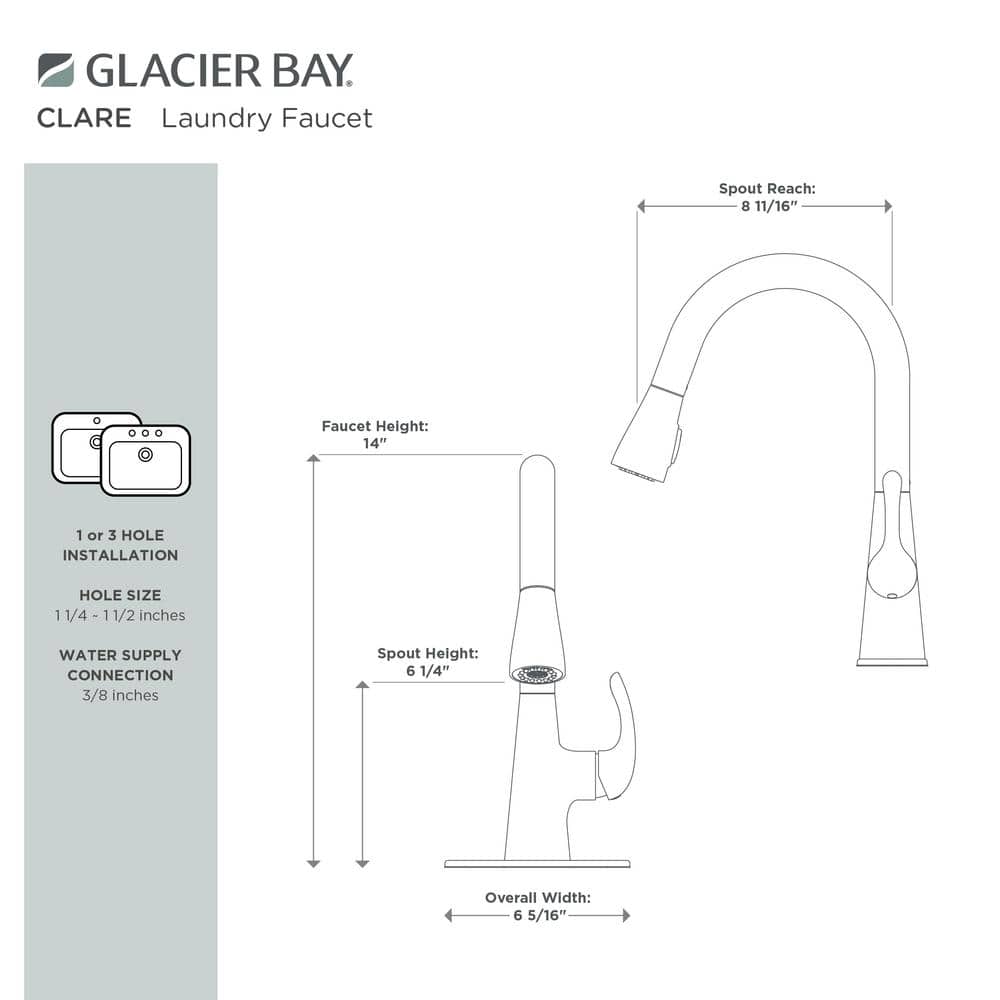 Glacier Bay Clare Single Handle Pull Down Utility Faucet in Chrome