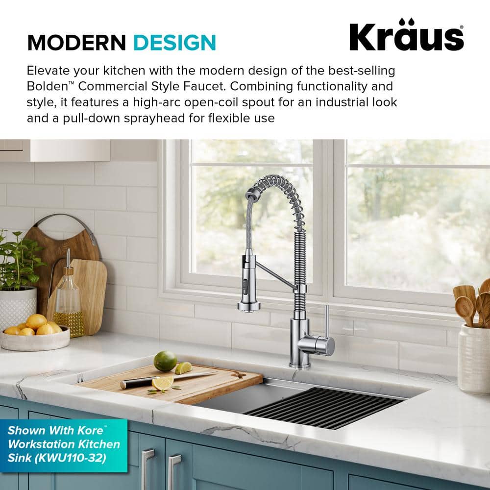 KRAUS Bolden Single-Handle Pull-Down Sprayer Kitchen Faucet with Dual Function Spray Head in Chrome