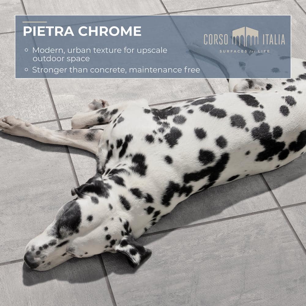 Pietra Chrome 24 in. x 24 in. x 0.75 in. Concrete-Look Porcelain Paver for Outdoor Spaces