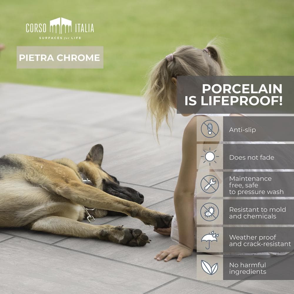 Pietra Chrome 24 in. x 24 in. x 0.75 in. Concrete-Look Porcelain Paver for Outdoor Spaces