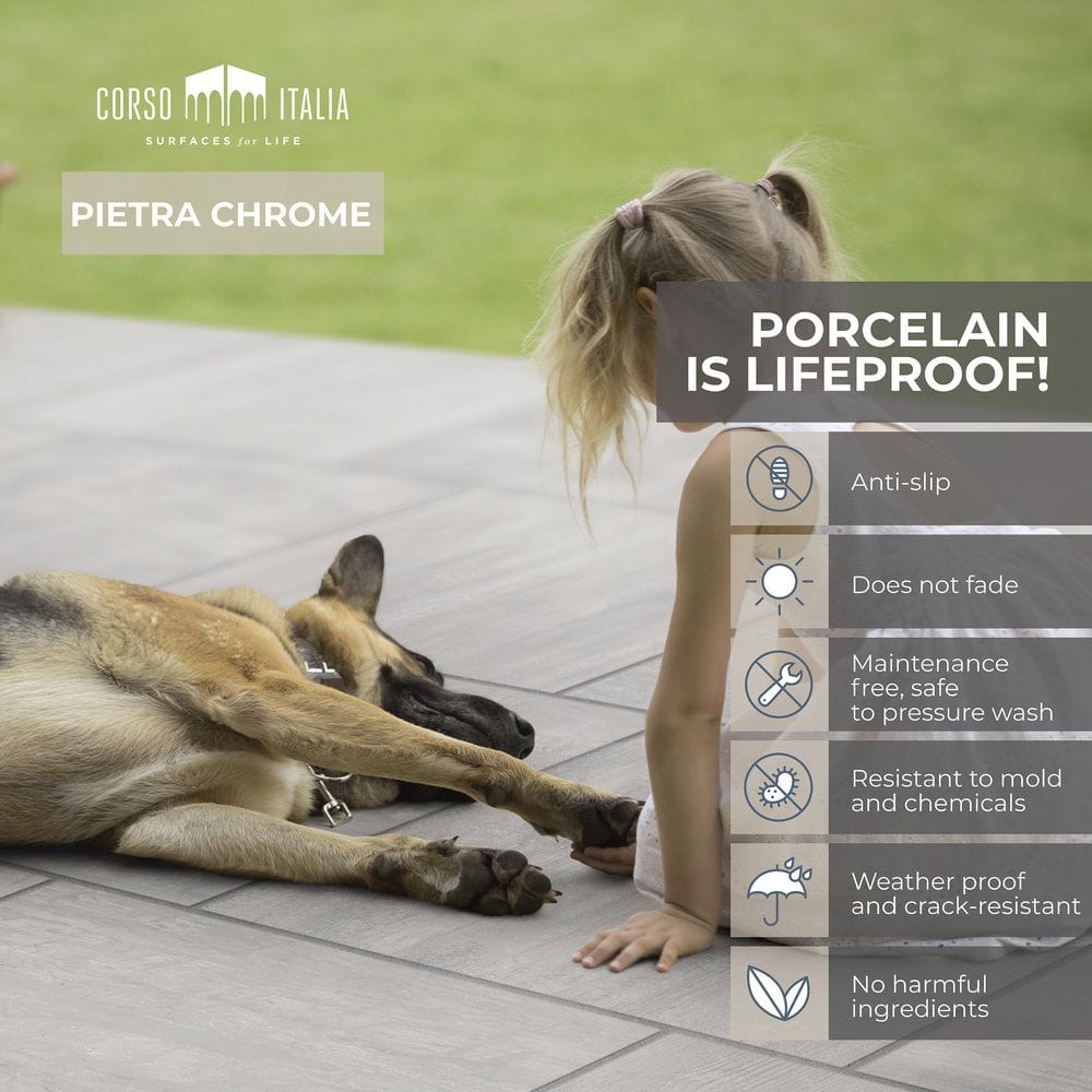Pietra Chrome 24 in. x 48 in. x 0.75 in. Concrete-Look Porcelain Paver