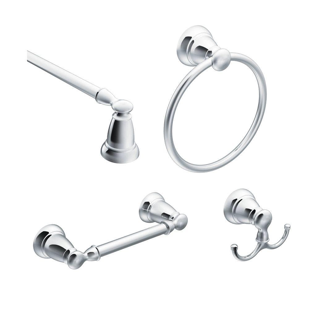 MOEN Banbury 4-Piece Bath Hardware Set with 24 in. Towel Bar, Paper Holder, Towel Ring, and Robe Hook in Chrome