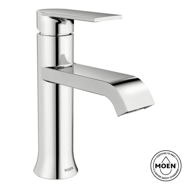 Moen Genta Single Hole Single-Handle Bathroom Faucet with Drain Kit in Chrome, 1.2 GPM