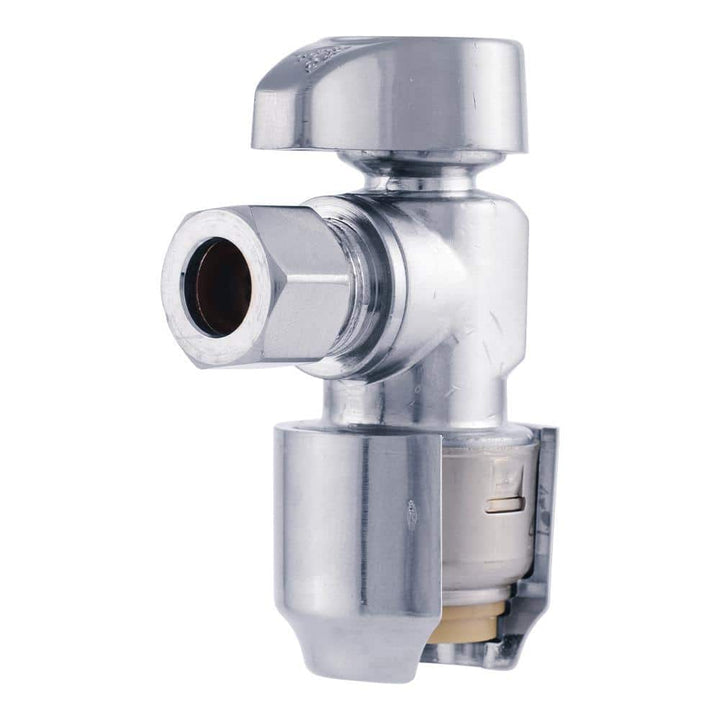 SharkBite 1/2 in. Push-to-Connect x 3/8 in. O.D. Compression Chrome-Plated Brass Quarter-Turn Angle Stop Valve