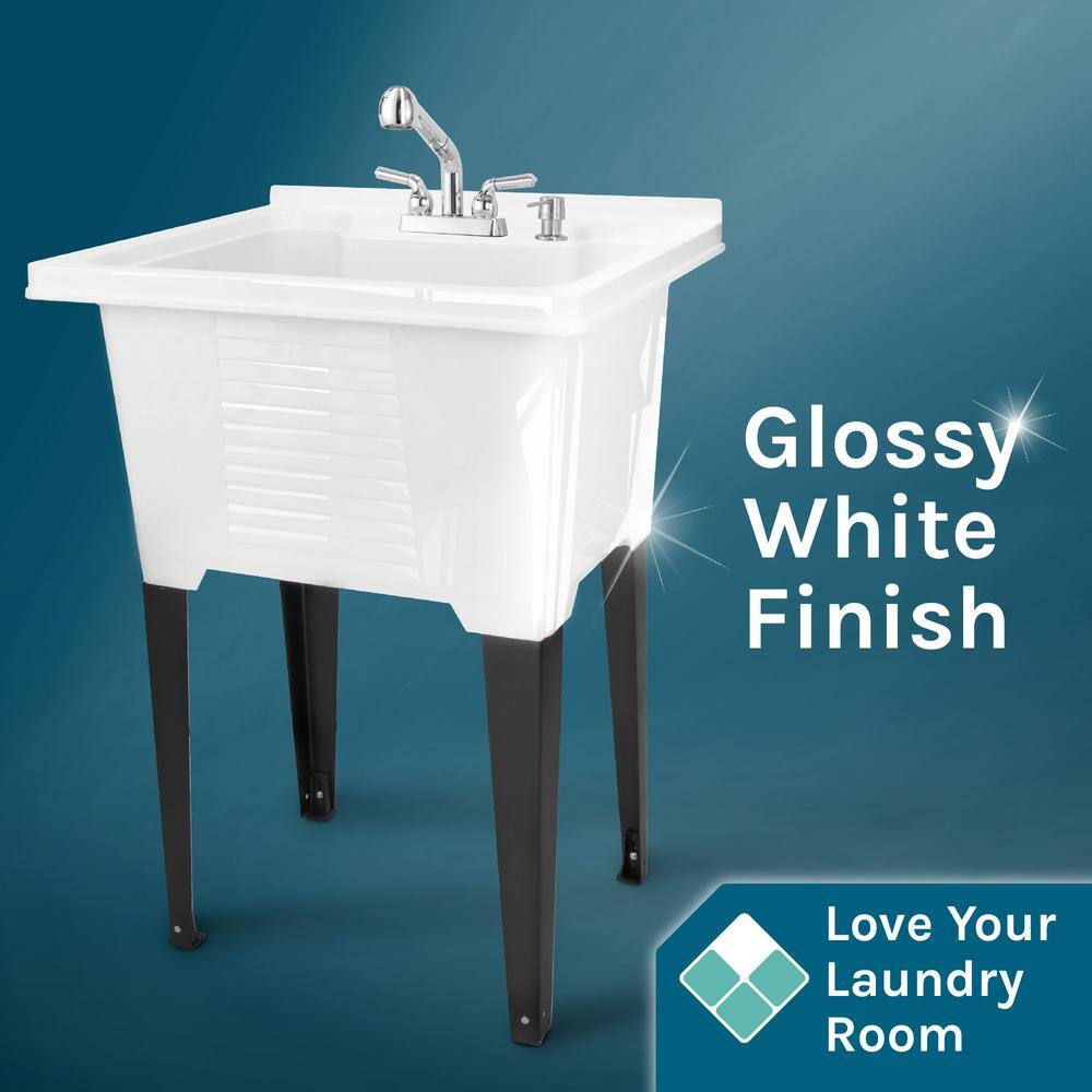 TEHILA 25 in. x 21.5 in. White ABS Freestanding Utility Sink with Chrome Faucet & Soap Dispenser