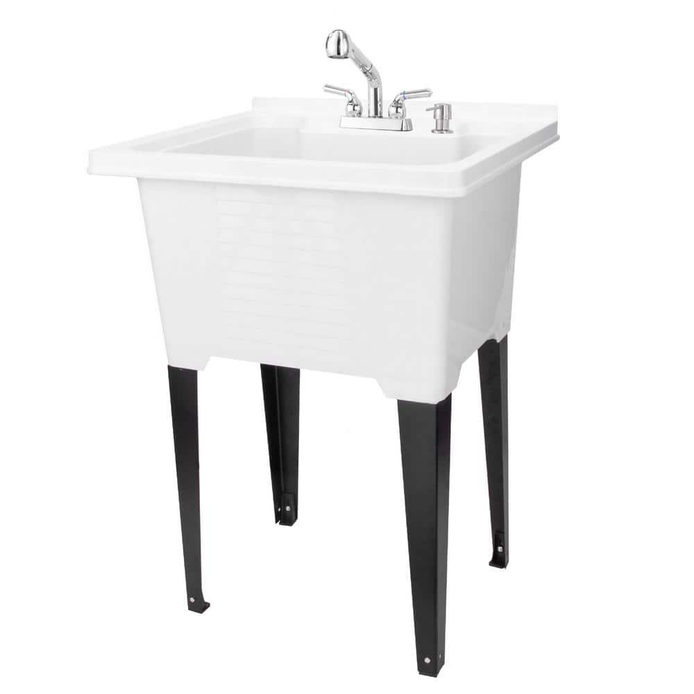 TEHILA 25 in. x 21.5 in. White ABS Freestanding Utility Sink with Chrome Faucet & Soap Dispenser