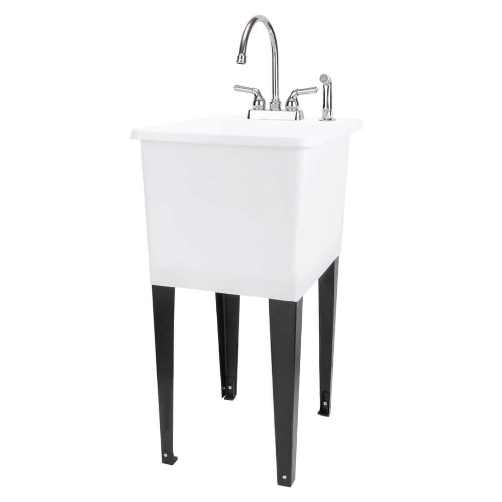 TEHILA 17.75 in. x 23.25 in. Thermoplastic Space Saver Utility Sink with Chrome Sprayer