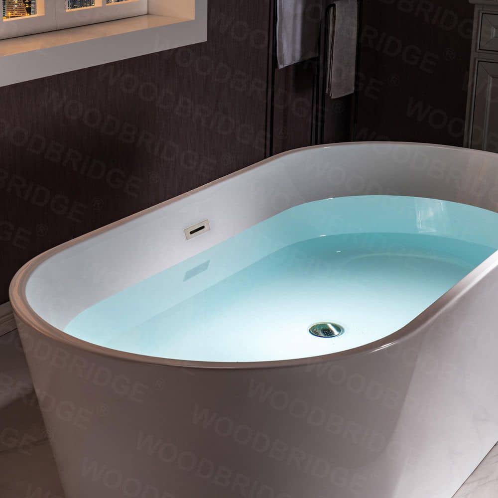 WOODBRIDGE Archie 59 in. Acrylic FlatBottom Double-Ended Freestanding Bathtub with Oil-Rubbed Bronze Overflow and Drain, White