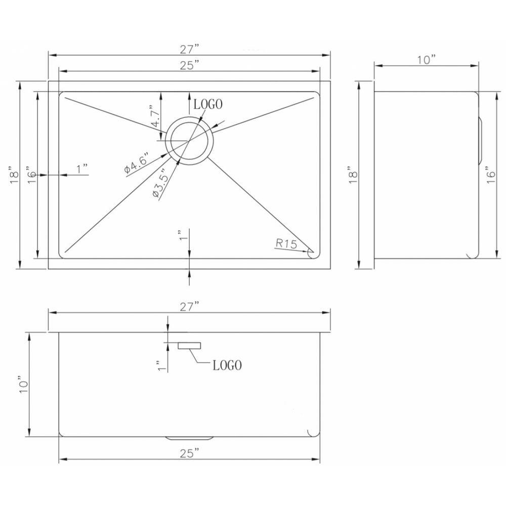 Unbranded 27 in. x 18 in. Stainless Steel Undermount Laundry Sink