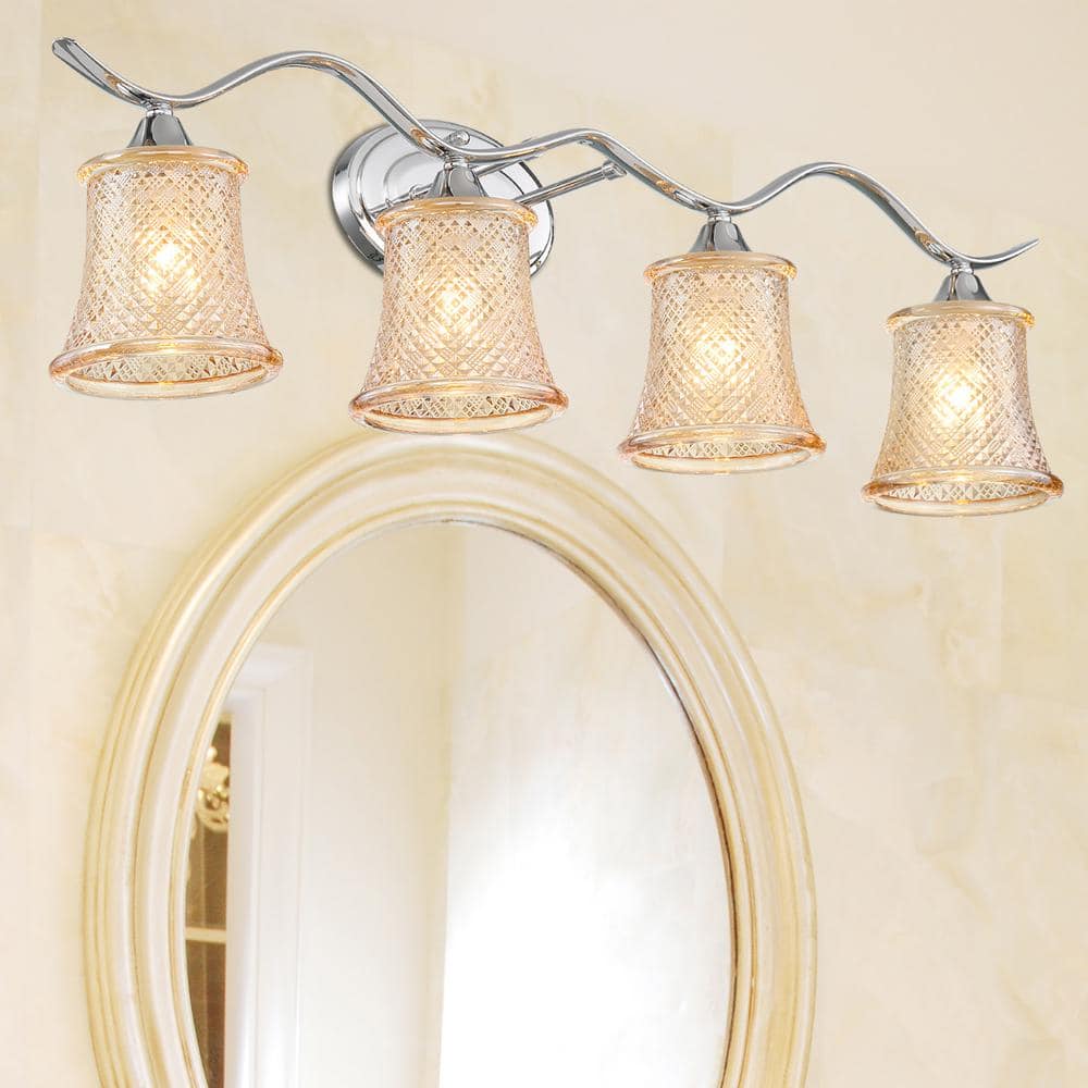 Vanity Art Ravenna 31.5 in. 4-lights Chrome Vanity Light with Cut Crystal Glass Shade