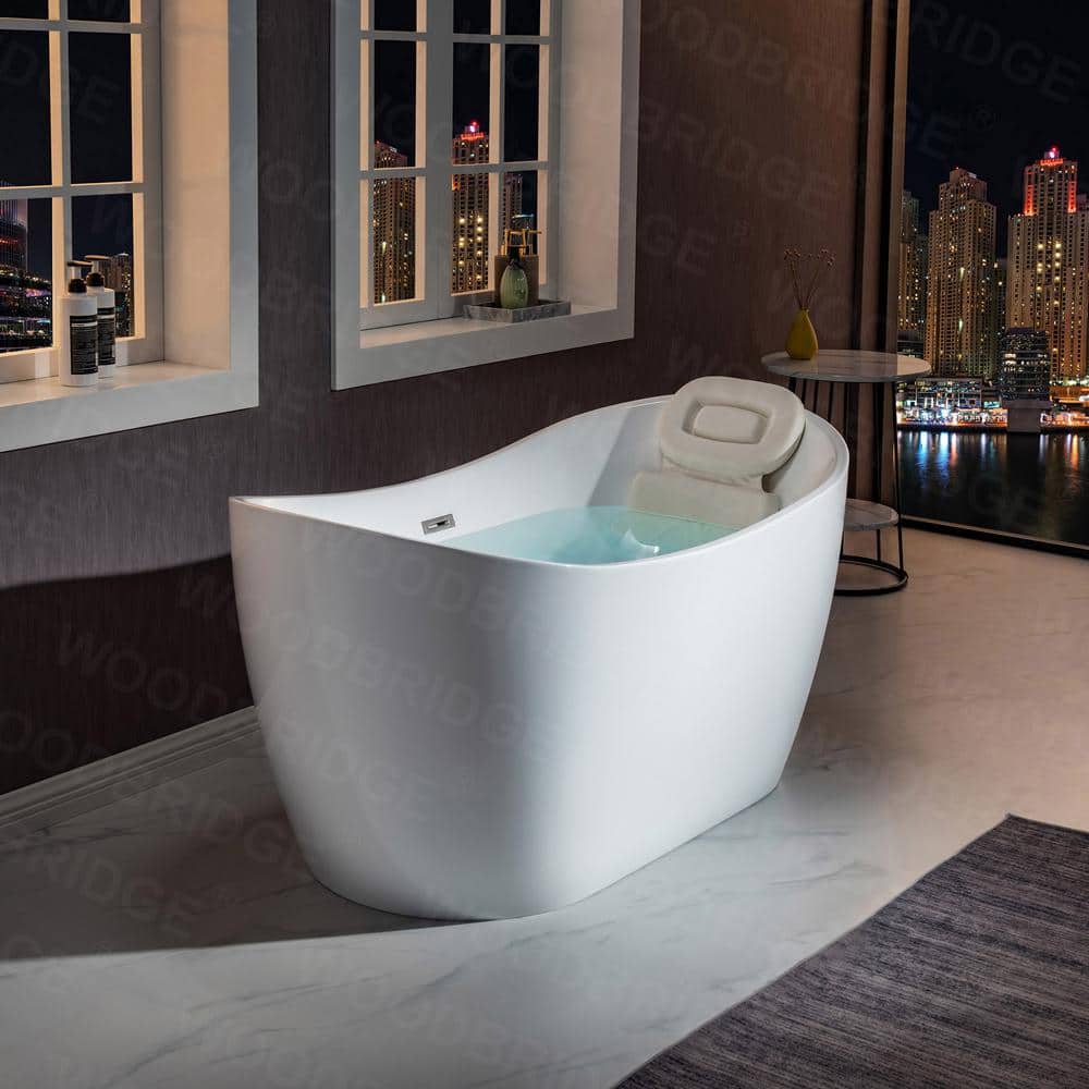 WOODBRIDGE Beauvais 59 in. Acrylic FlatBottom Double Slipper Bathtub with Polished Chrome Overflow and Drain, White