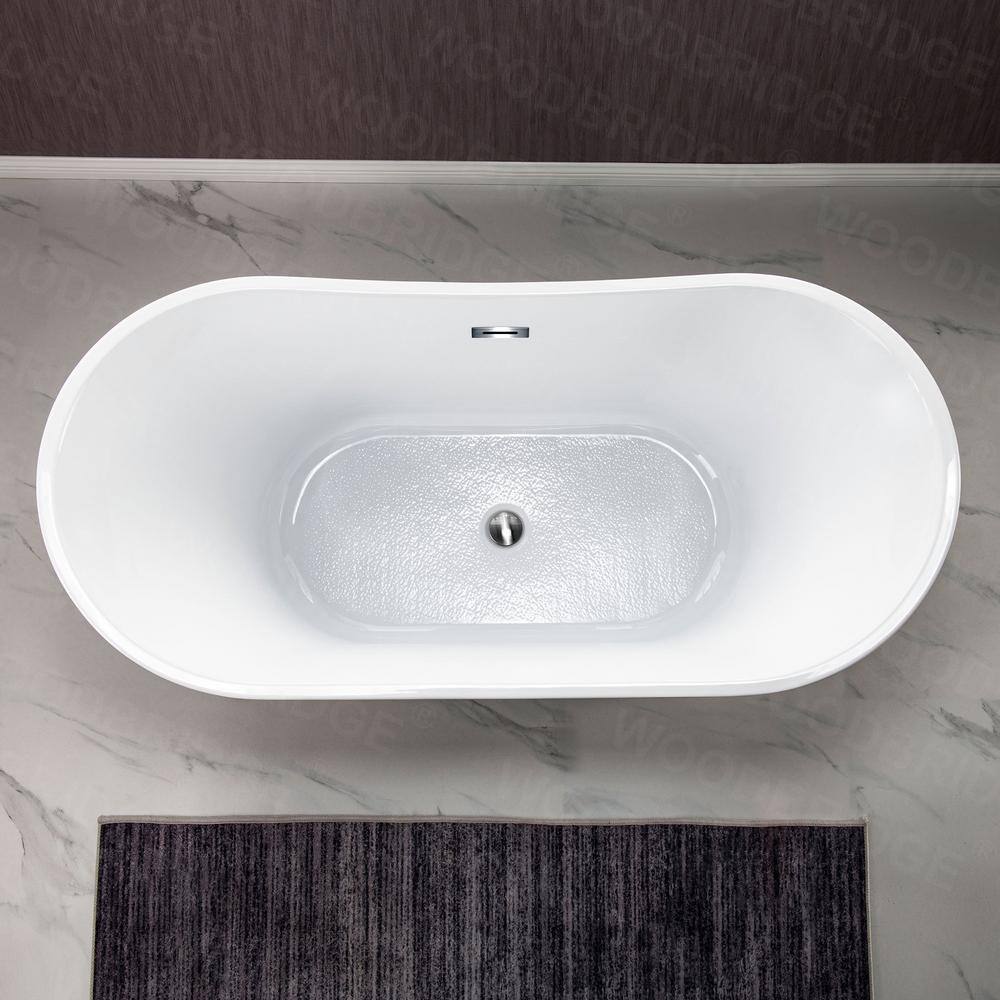 WOODBRIDGE Beauvais 59 in. Acrylic FlatBottom Double Slipper Bathtub with Polished Chrome Overflow and Drain, White