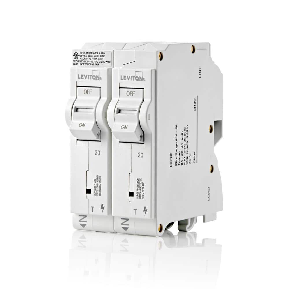 Leviton Surge Protective Device with Two 20 Amp 1-Pole Standard Thermal Magnetic Branch Circuit Breakers