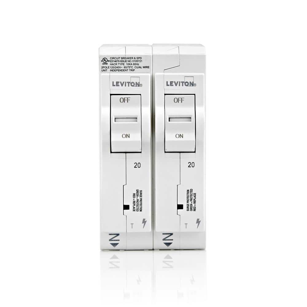 Leviton Surge Protective Device with Two 20 Amp 1-Pole Standard Thermal Magnetic Branch Circuit Breakers