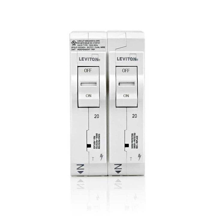 Leviton Surge Protective Device with Two 20 Amp 1-Pole Standard Thermal Magnetic Branch Circuit Breakers