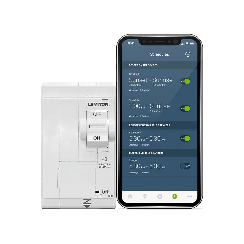 Leviton 2nd Gen 2-Pole 40 Amp Smart Circuit Breaker w/Remote Control, Standard 120/240-Volt and 120/208-Volt, Thermal Magnetic
