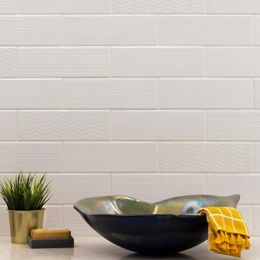 MSI Citylights Pure 3D Mix 12 in. x 4 in. Glossy Ceramic White Textured Subway Tile (9.9 sq. ft. / case)