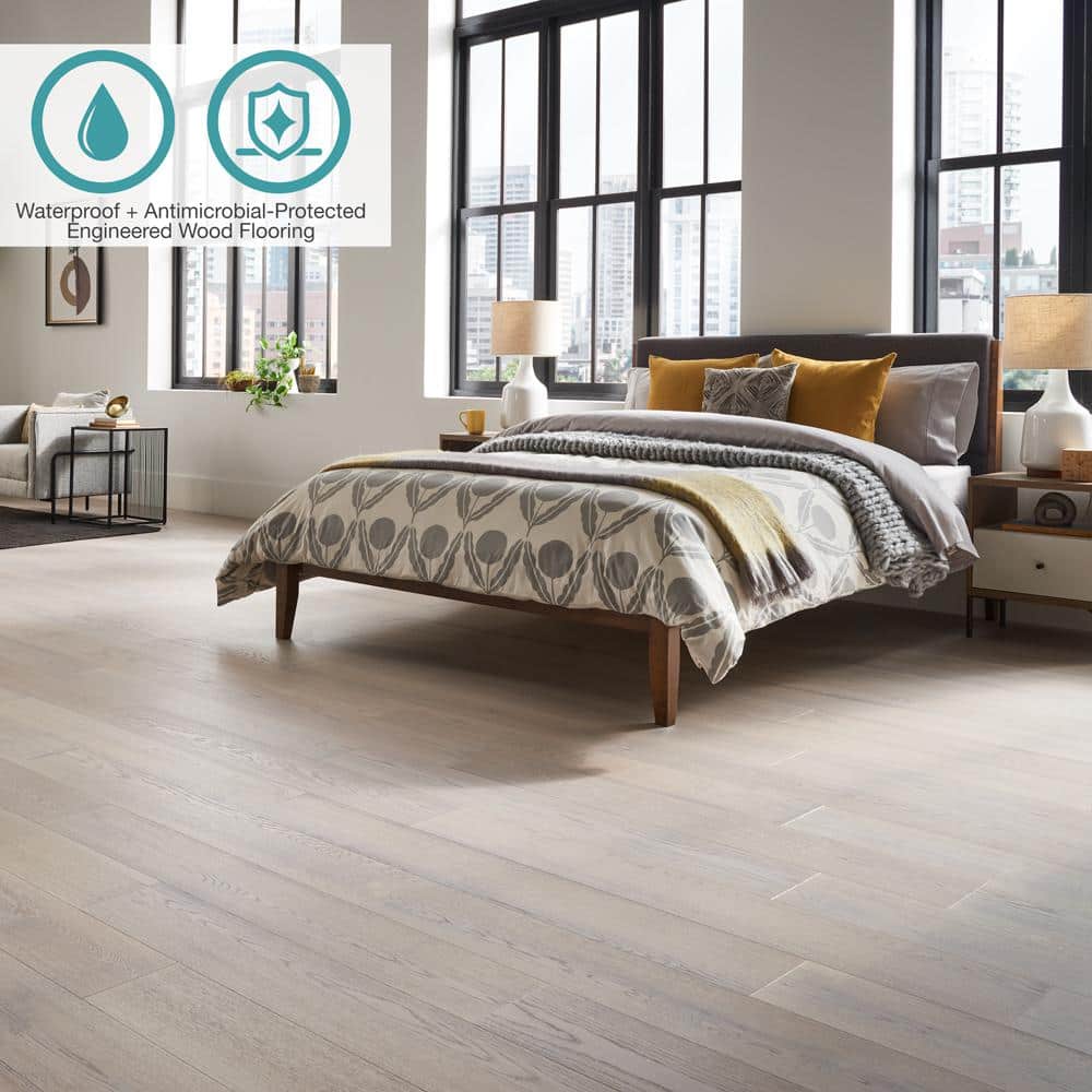 Pergo Defense+ Claremore Bay Oak 3/8 in. T x 7.5 in. W Click Lock Wire Brushed Engineered Hardwood Flooring (24.5 sq.ft./case)