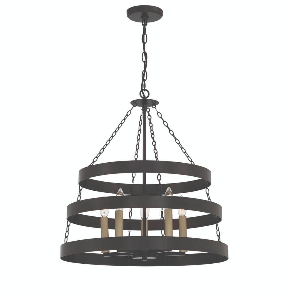 Vanity Art 5 -Light Candle Style Wagon Wheel Chandelier in Classic Black/Brass Dust