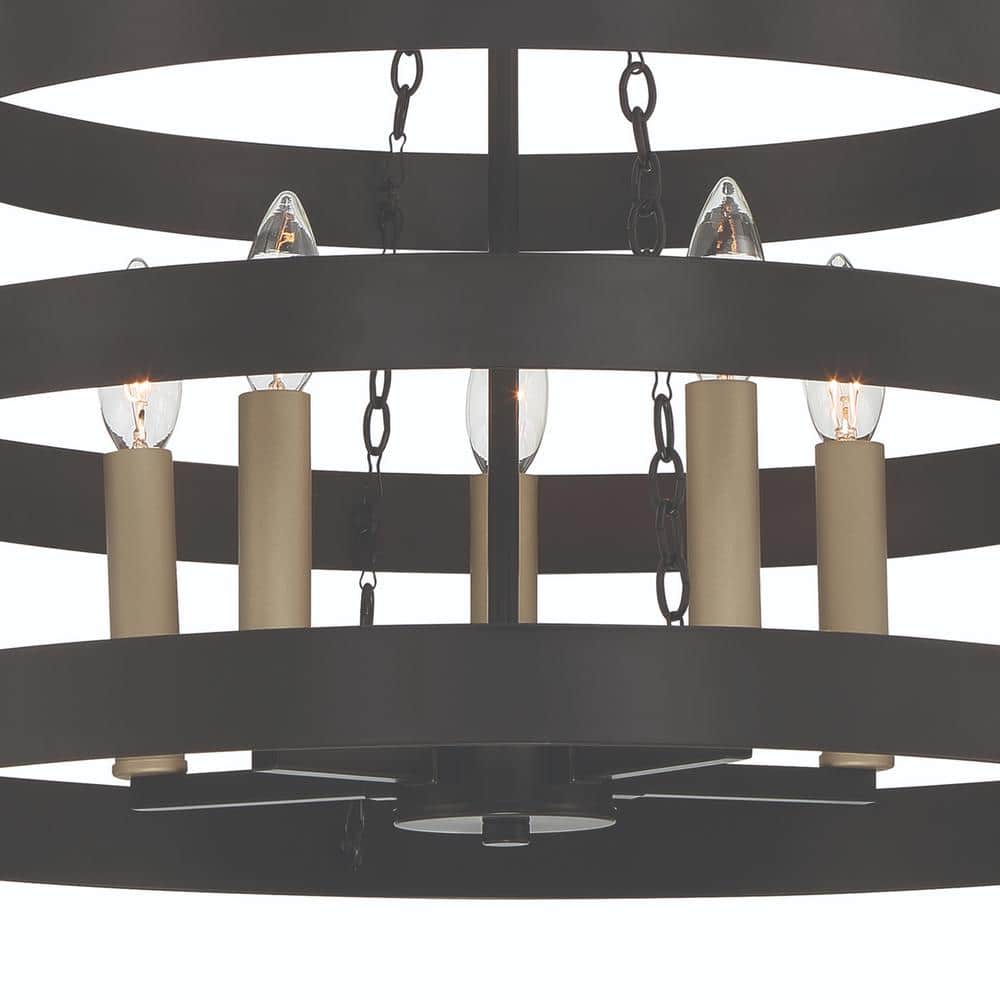 Vanity Art 5 -Light Candle Style Wagon Wheel Chandelier in Classic Black/Brass Dust