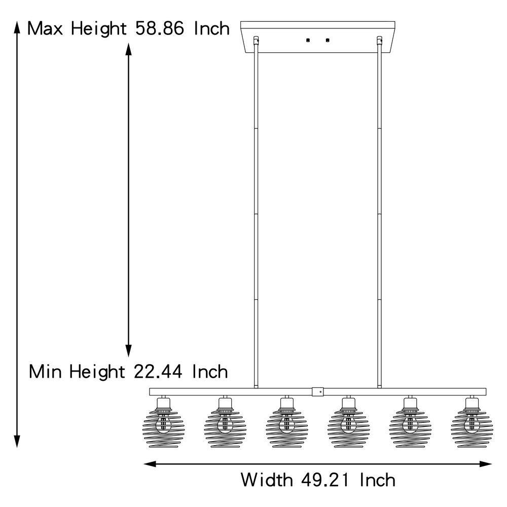 Vanity Art 60-Watt 6-Light Classic Black Shaded Globe Kitchen Island Linear Pendant Light with Metal Shade, No Bulbs Included