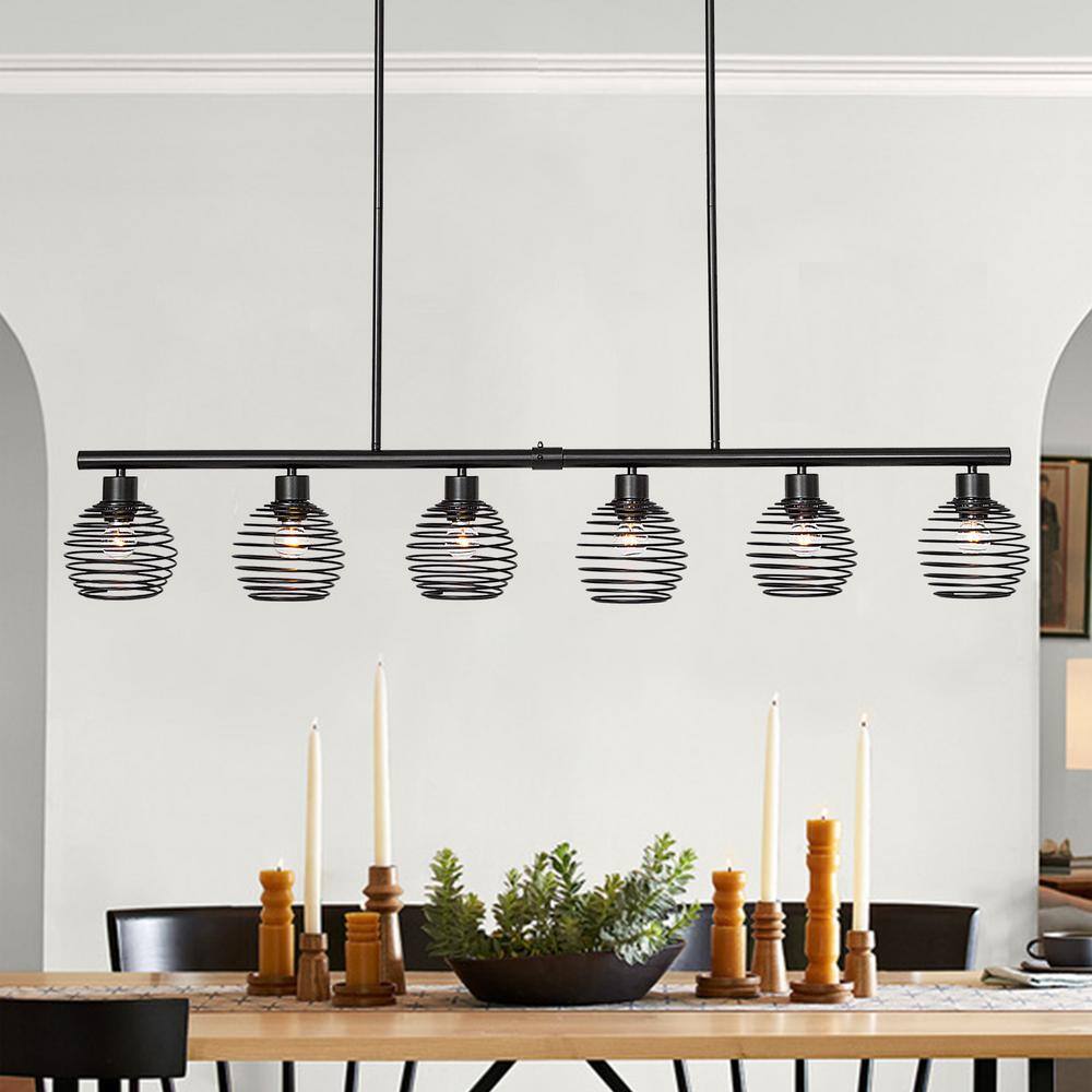 Vanity Art 60-Watt 6-Light Classic Black Shaded Globe Kitchen Island Linear Pendant Light with Metal Shade, No Bulbs Included