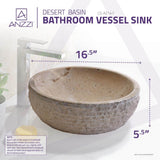 ANZZI Desert Basin Vessel Sink in Classic Cream Marble, 16.5 in. Round