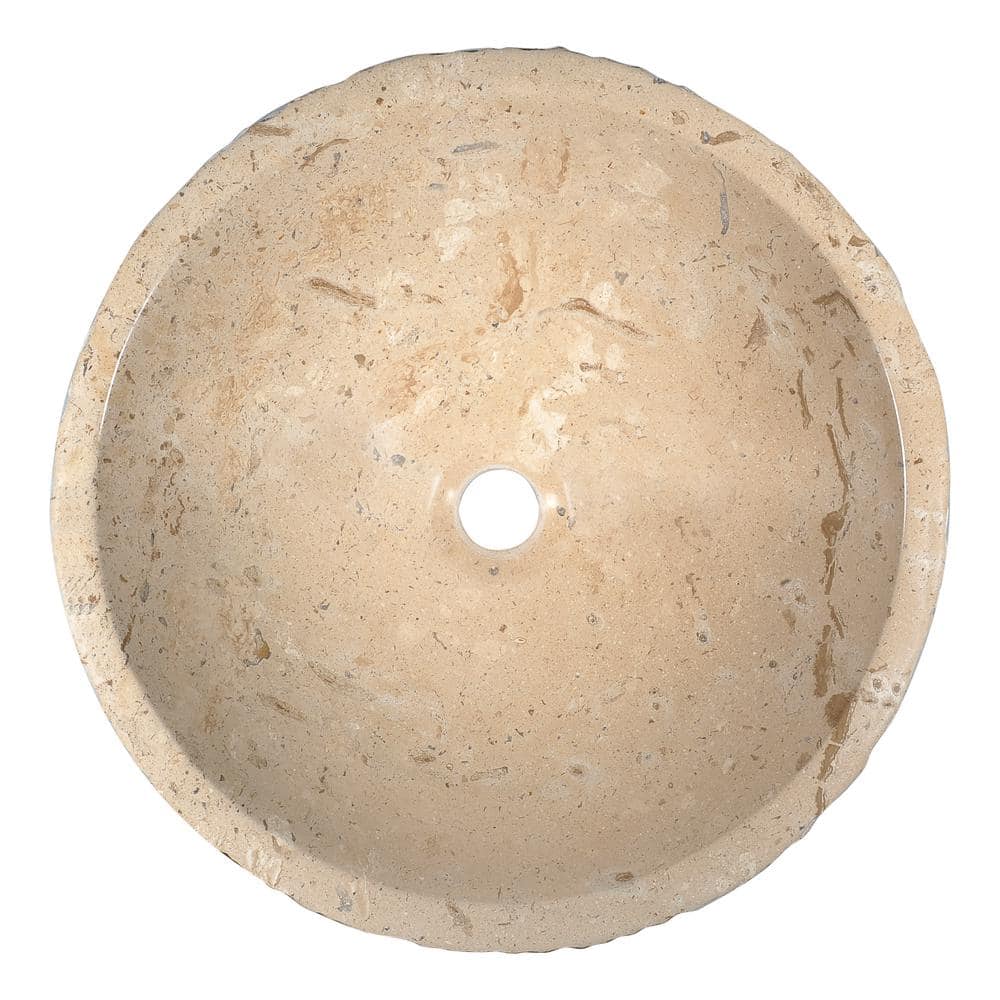 ANZZI Desert Basin Vessel Sink in Classic Cream Marble, 16.5 in. Round
