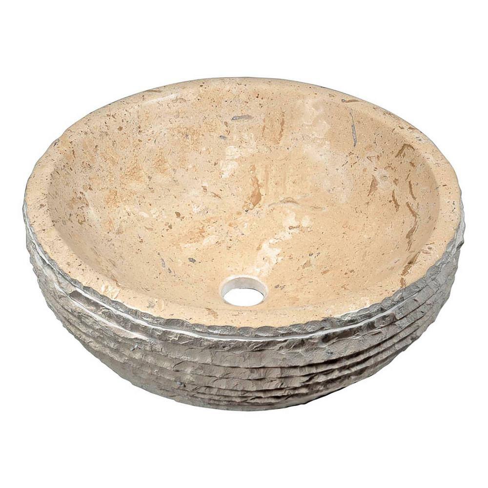 ANZZI Desert Basin Vessel Sink in Classic Cream Marble, 16.5 in. Round